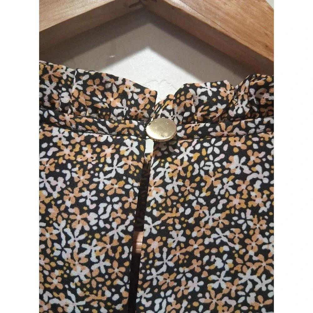 Loft Women Sz L Long Sleev Ditzy Floral Ruffle Neck Blouse Renfair Romantic Boho